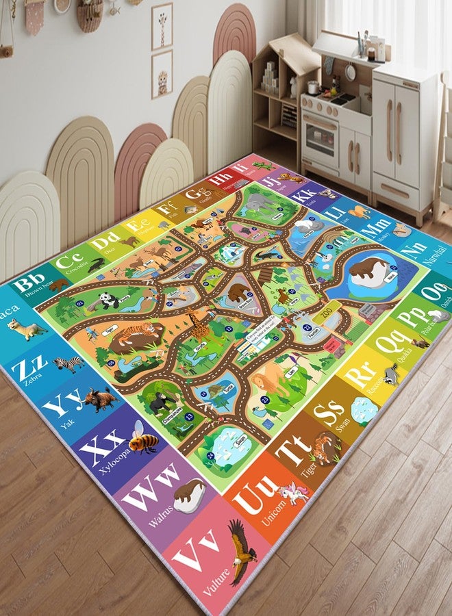 MOFAZEE Zoo map Carpet, 2'8"×4' English Letter Carpet, Washable ABC Rug for Kids Room, Non-Slip Alphabet Play Mat with Animal Illustrations, for Classrooms/Home Learning Areas - Image 1